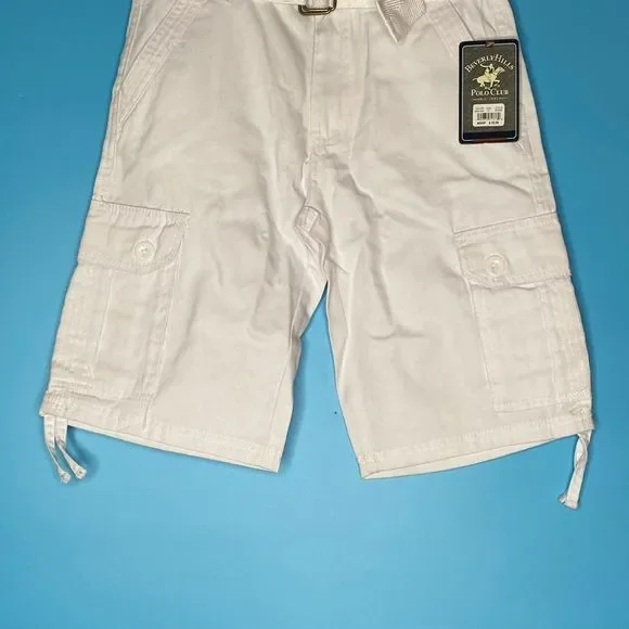 Beverly Hills Polo Club Bright White Cotton Belted Cargo Shorts Size 12 NWT - Picture 4 of 11